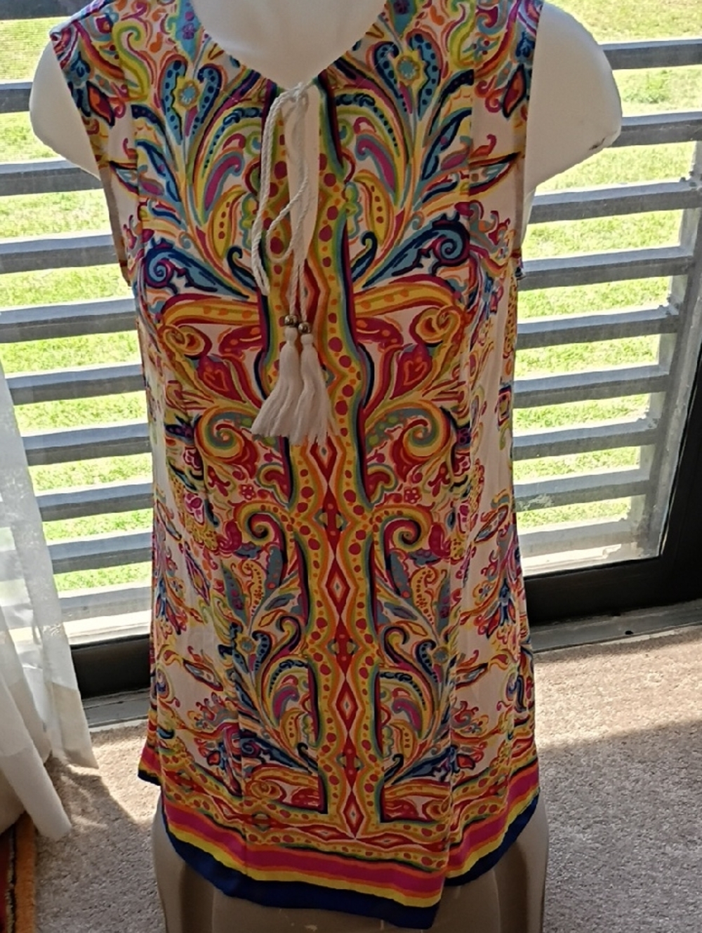 Colorful Paisley Tassel Sleeveless Tunic, Minidress